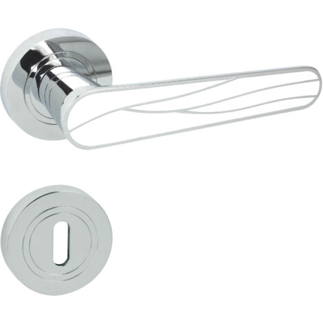 DOMINO Poignée de porte SNAP R M6 Blanc BB Poignée avec rosace BB pour clé Chrome brillant/blanc