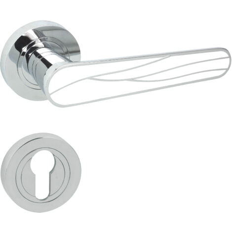 DOMINO Poignée de porte SNAP R M6 Blanc PZ Poignée avec plaque PZ pour cylindre profilé Chrome brillant/blanc