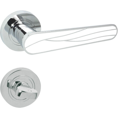 DOMINO Poignée de porte SNAP R M6 Blanc WC Poignée avec rosace WC Chrome brillant/blanc