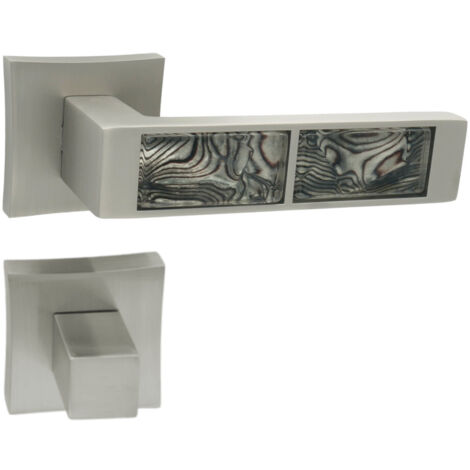 DOMINO Poignée de porte TIGER QR M91 Noir WC Poignée avec rosace WC Nickel satiné