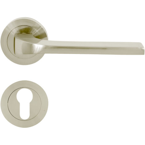 DOMINO Poignée de porte TIPO R M9 PZ Poignée avec plaque PZ pour cylindre profilé Nickel
