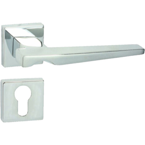 DOMINO Poignée de porte VERTIGO QR M6 PZ Poignée avec plaque PZ pour cylindre profilé Chromé brillant