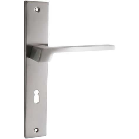 domino Türgriff 72 Drückergarnitur BB-Buntbart Set Langschildgarnitur Türklinke für Zimmertür, Bürotür, Kellertür & Innentür L-Form Türbeschläge aus Aluminium Nickel CANTORO M9