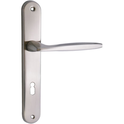 domino Türgriff 72 Drückergarnitur BB-Buntbart Set Langschildgarnitur Türklinke für Zimmertür, Bürotür, Kellertür & Innentür L-Form Türbeschläge aus Aluminium Nickel MIA M9