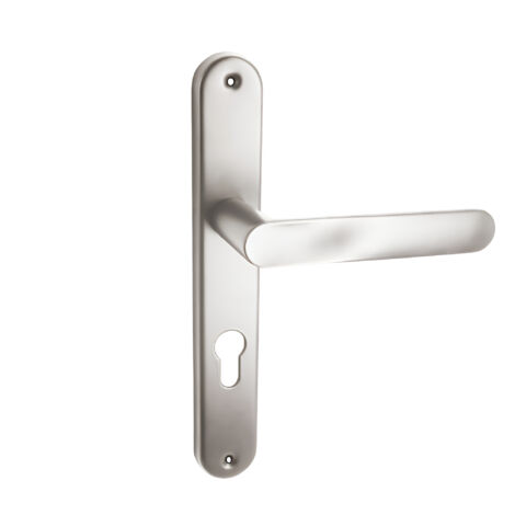 domino Türgriff 72 Drückergarnitur BB-Buntbart Set Langschildgarnitur Türklinke für Zimmertür, Bürotür, Kellertür & Innentür L-Form Türbeschläge aus Aluminium Nickel OVAL M9