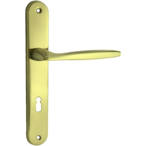 domino Türgriff Blind Drückergarnitur Langschildgarnitur Türklinke für Zimmertür, Bürotür, Kellertür & Innentür L-Form Türbeschläge aus Aluminium Messing Gold Türdrückergarnitur MIA M1