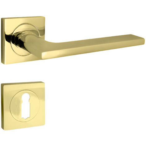 domino Türgriff Drückergarnitur BB-Buntbart Set quadratische Rosette Türklinke für Zimmertür, Bürotür, Kellertür & Innentür Türbeschläge aus Aluminium Messing Türdrückergarnitur LINEA-QR M1