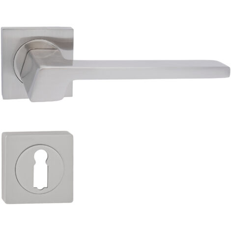 domino Türgriff Drückergarnitur BB-Buntbart Set quadratische Rosette Türklinke für Zimmertür, Bürotür, Kellertür & Innentür Türbeschläge aus Aluminium Nickel Türdrückergarnitur CANTORO-QR M9
