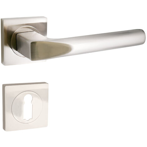 domino Türgriff Drückergarnitur BB-Buntbart Set quadratische Rosette Türklinke für Zimmertür, Bürotür, Kellertür & Innentür Türbeschläge aus Aluminium Nickel Türdrückergarnitur CONO-QR M9