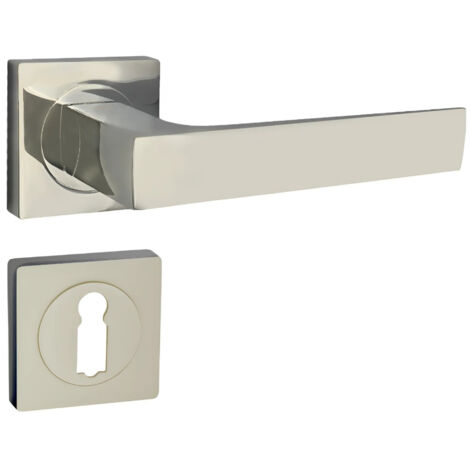 domino Türgriff Drückergarnitur BB-Buntbart Set quadratische Rosette Türklinke für Zimmertür, Bürotür, Kellertür & Innentür Türbeschläge aus Aluminium Nickel Türdrückergarnitur QUADRADO-QR M9