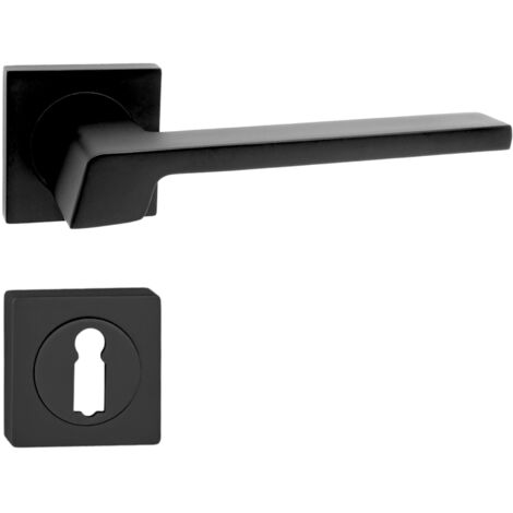 domino Türgriff Drückergarnitur BB-Buntbart Set quadratische Rosette Türklinke für Zimmertür, Bürotür, Kellertür & Innentür Türbeschläge aus Aluminium Schwarz Türdrückergarnitur CANTORO-QR BLACK