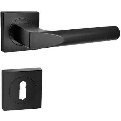 domino Türgriff Drückergarnitur BB-Buntbart Set quadratische Rosette Türklinke für Zimmertür, Bürotür, Kellertür & Innentür Türbeschläge aus Aluminium Schwarz Türdrückergarnitur CONO-QR BLACK
