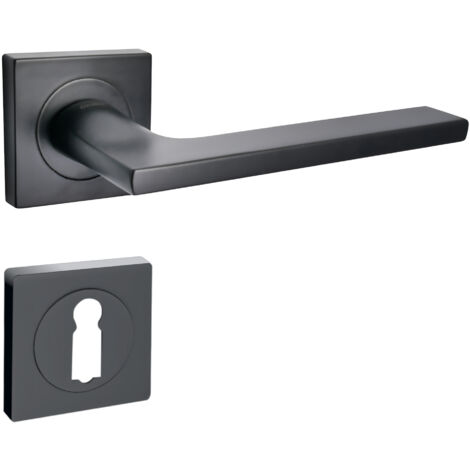 domino Türgriff Drückergarnitur BB-Buntbart Set quadratische Rosette Türklinke für Zimmertür, Bürotür, Kellertür & Innentür Türbeschläge aus Aluminium Schwarz Türdrückergarnitur LINEA-QR BLACK