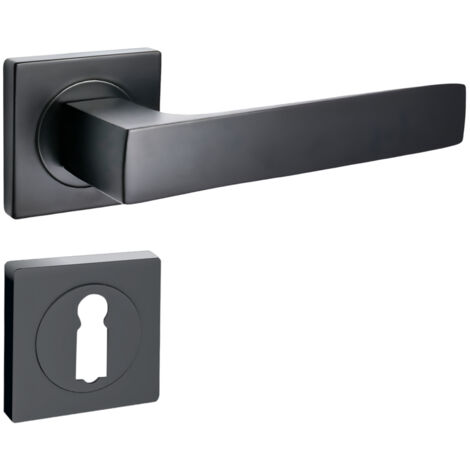 domino Türgriff Drückergarnitur BB-Buntbart Set quadratische Rosette Türklinke für Zimmertür, Bürotür, Kellertür & Innentür Türbeschläge aus Aluminium  Schwarz Türdrückergarnitur ROMBO-QR BLACK