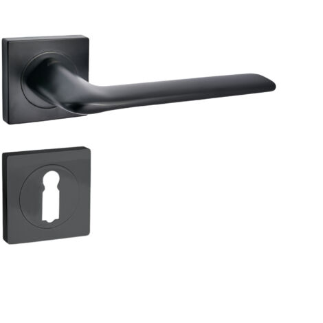 domino Türgriff Drückergarnitur BB-Buntbart Set quadratische Rosette Türklinke für Zimmertür, Bürotür, Kellertür & Innentür Türbeschläge aus Aluminium  Schwarz Türdrückergarnitur ROMBO-QR BLACK