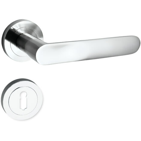 domino Türgriff Drückergarnitur BB-Buntbart Set Rund BB Rosette Türklinke für Zimmertür, Bürotür, Kellertür & Innentür Aluminium glänzendes Chrom Türdrückergarnitur OVAL-R M6