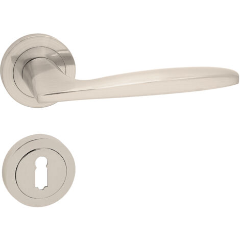 domino Türgriff Drückergarnitur BB-Buntbart Set Rund BB Rosette Türklinke für Zimmertür, Bürotür, Kellertür & Innentür Aluminium Nickel Türdrückergarnitur MIA-R M9