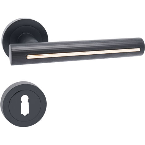 domino Türgriff Drückergarnitur BB-Buntbart Set Rund BB Rosette Türklinke für Zimmertür, Bürotür, Kellertür & Innentür Aluminium Schwarz/Gold Türdrückergarnitur PILAR-R Black/Gold