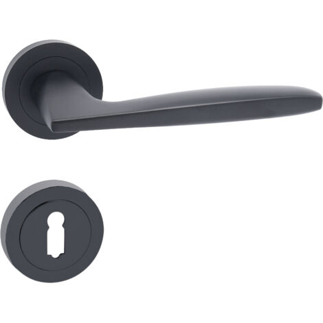 domino Türgriff Drückergarnitur BB-Buntbart Set Rund BB Rosette Türklinke für Zimmertür, Bürotür, Kellertür & Innentür Aluminium Schwarz Türdrückergarnitur MIA-R BLACK