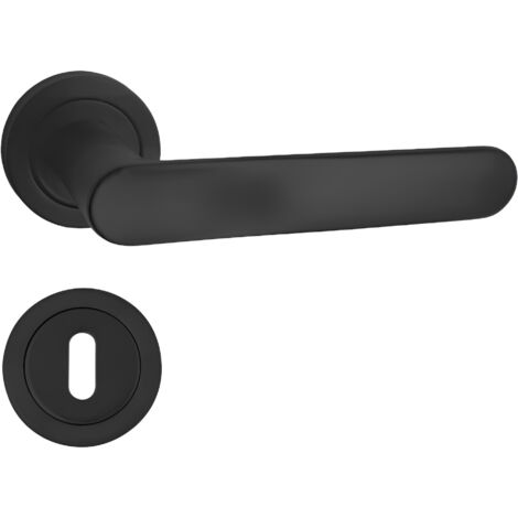 domino Türgriff Drückergarnitur BB-Buntbart Set Rund BB Rosette Türklinke für Zimmertür, Bürotür, Kellertür & Innentür Aluminium Schwarz Türdrückergarnitur OVAL-R BLACK