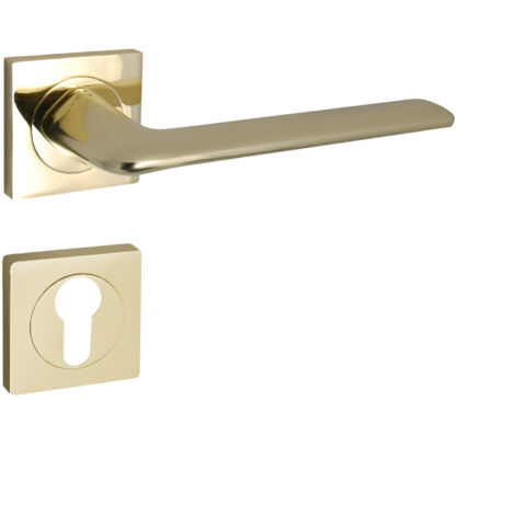 domino Türgriff Drückergarnitur PZ - Profilzylinder Set quadratische Rosette Türklinke für Zimmertür, Bürotür, Kellertür & Innentür Türbeschläge aus Aluminium  Messing Gold K ROMBO-QR M1