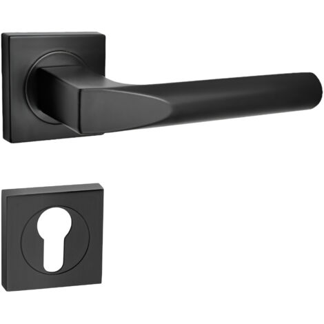 domino Türgriff Drückergarnitur PZ - Profilzylinder Set quadratische Rosette Türklinke für Zimmertür, Bürotür, Kellertür & Innentür Türbeschläge aus Aluminium Schwarz CONO-QR BLACK