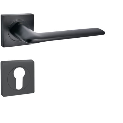 domino Türgriff Drückergarnitur PZ - Profilzylinder Set quadratische Rosette Türklinke für Zimmertür, Bürotür, Kellertür & Innentür Türbeschläge aus Aluminium  Schwarz K ROMBO-QR BLACK