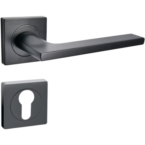 domino Türgriff Drückergarnitur PZ - Profilzylinder Set quadratische Rosette Türklinke für Zimmertür, Bürotür, Kellertür & Innentür Türbeschläge aus Aluminium Schwarz LINEA-QR BLACK