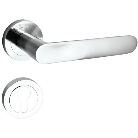 domino Türgriff Drückergarnitur PZ - Profilzylinder Set Rund-Rosette Türklinke für Zimmertür, Bürotür, Kellertür & Innentür Aluminium glänzendes Chrom Türdrückergarnitur OVAL-R M6