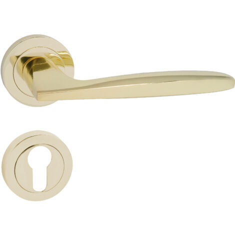 domino Türgriff Drückergarnitur PZ - Profilzylinder Set Rund-Rosette Türklinke für Zimmertür, Bürotür, Kellertür & Innentür Aluminium Messing Gold Türdrückergarnitur MIA-R M1