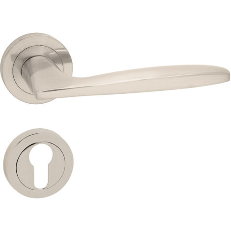 domino Türgriff Drückergarnitur PZ - Profilzylinder Set Rund-Rosette Türklinke für Zimmertür, Bürotür, Kellertür & Innentür Aluminium Nickel Türdrückergarnitur MIA-R M9