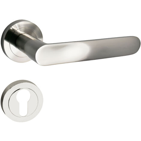 domino Türgriff Drückergarnitur PZ - Profilzylinder Set Rund-Rosette Türklinke für Zimmertür, Bürotür, Kellertür & Innentür Aluminium Nickel Türdrückergarnitur OVAL-R M9