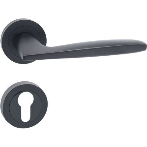 domino Türgriff Drückergarnitur PZ - Profilzylinder Set Rund-Rosette Türklinke für Zimmertür, Bürotür, Kellertür & Innentür Aluminium Schwarz Türdrückergarnitur MIA-R BLACK