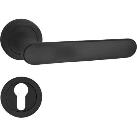 domino Türgriff Drückergarnitur PZ - Profilzylinder Set Rund-Rosette Türklinke für Zimmertür, Bürotür, Kellertür & Innentür Aluminium Schwarz Türdrückergarnitur OVAL-R BLACK