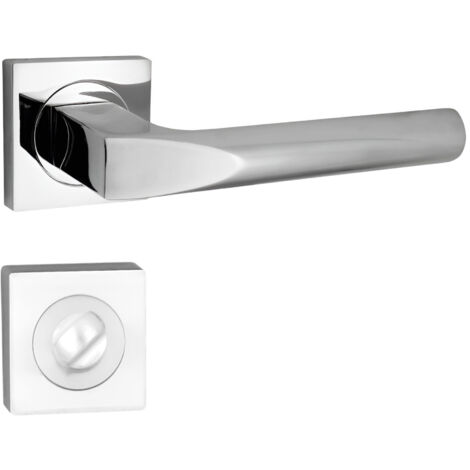 domino Türgriff Drückergarnitur WC - Badezimmer Set mit quadratischen Rosetten für Badezimmertüren Set WC - Rosetten-Garnitur Türbeschläge aus Aluminium glänzendes Chrom CONO-QR M6
