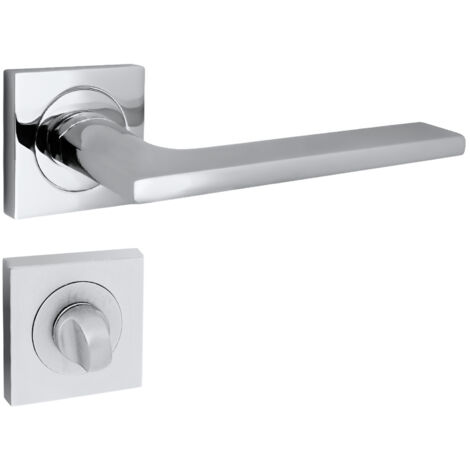 domino Türgriff Drückergarnitur WC - Badezimmer Set mit quadratischen Rosetten für Badezimmertüren Set WC - Rosetten-Garnitur Türbeschläge aus Aluminium glänzendes Chrom LINEA-QR M6