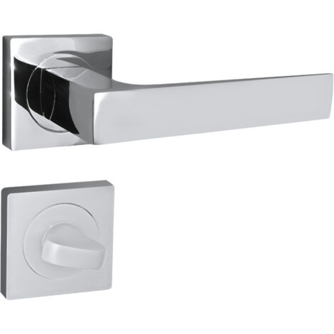 domino Türgriff Drückergarnitur WC - Badezimmer Set mit quadratischen Rosetten für Badezimmertüren Set WC - Rosetten-Garnitur Türbeschläge aus Aluminium  glänzendes Chrom QUADRADO-QR M6