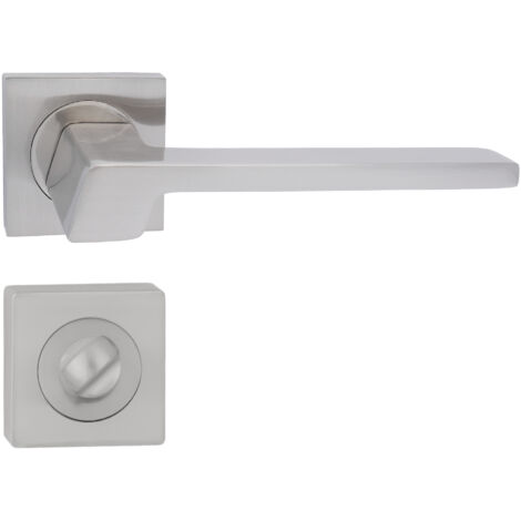 domino Türgriff Drückergarnitur WC - Badezimmer Set mit quadratischen Rosetten für Badezimmertüren Set WC - Rosetten-Garnitur Türbeschläge aus Aluminium Nickel CANTORO-QR M9