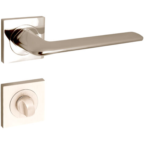 domino Türgriff Drückergarnitur WC - Badezimmer Set mit quadratischen Rosetten für Badezimmertüren Set WC - Rosetten-Garnitur Türbeschläge aus Aluminium  Nickel  ROMBO-QR M9