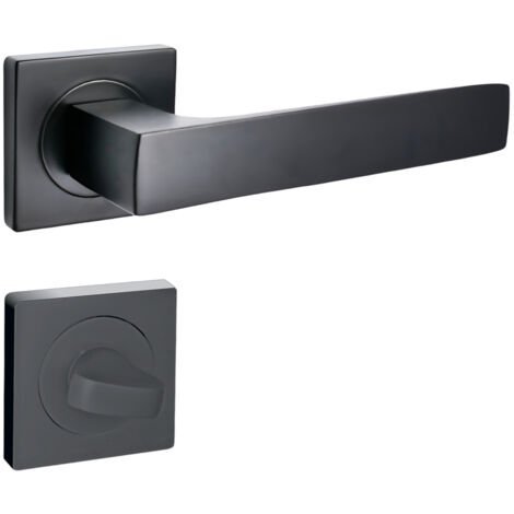 domino Türgriff Drückergarnitur WC - Badezimmer Set mit quadratischen Rosetten für Badezimmertüren Set WC - Rosetten-Garnitur Türbeschläge aus Aluminium  Schwarz ROMBO-QR BLACK