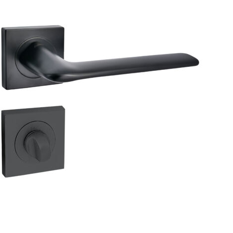 domino Türgriff Drückergarnitur WC - Badezimmer Set mit quadratischen Rosetten für Badezimmertüren Set WC - Rosetten-Garnitur Türbeschläge aus Aluminium  Schwarz  ROMBO-QR BLACK