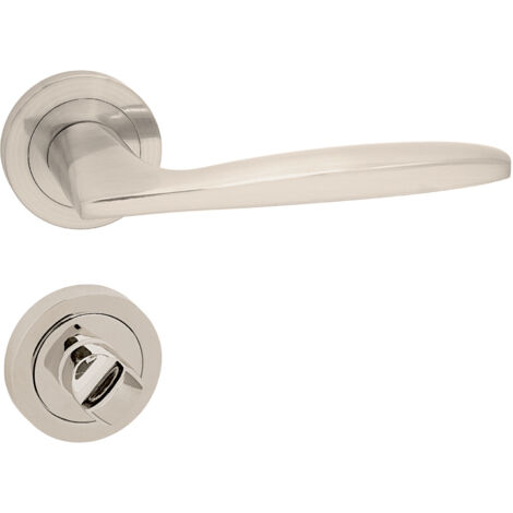 domino Türgriff Drückergarnitur WC - Badezimmer Set Rund-Rosette Türbeschlag für Badezimmertüren Set WC - Rosetten-Garnitur Aluminium Nickel Türdrückergarnitur MIA-R M9