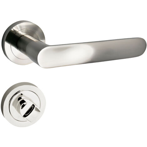 domino Türgriff Drückergarnitur WC - Badezimmer Set Rund-Rosette Türbeschlag für Badezimmertüren Set WC - Rosetten-Garnitur Aluminium Nickel Türdrückergarnitur OVAL-R M9