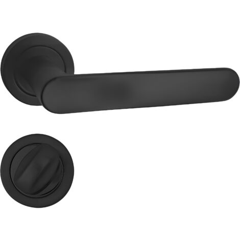 domino Türgriff Drückergarnitur WC - Badezimmer Set Rund-Rosette Türbeschlag für Badezimmertüren Set WC - Rosetten-Garnitur Aluminium Schwarz Türdrückergarnitur OVAL-R BLACK