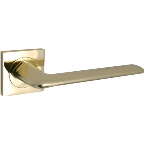 domino Türgriff ohne Schlossrosette quadratischen Rosetten Türklinke für Zimmertür, Bürotür Türbeschläge aus Aluminium Messing Gold Türdrückergarnitur ROMBO-QR M1