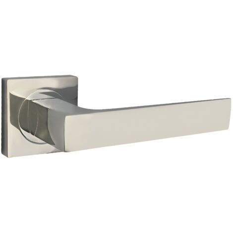 domino Türgriff ohne Schlossrosette quadratischen Rosetten Türklinke für Zimmertür, Bürotür Türbeschläge aus Aluminium Nickel Türdrückergarnitur QUADRADO-QR M9