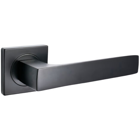domino Türgriff ohne Schlossrosette quadratischen Rosetten Türklinke für Zimmertür, Bürotür Türbeschläge aus Aluminium Schwarz Türdrückergarnitur ROMBO-QR BLACK