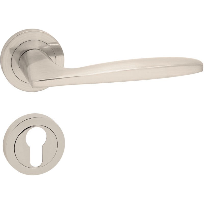 Domino Türgriff Drückergarnitur Pz - Profilzylinder Set Rund-rosette Türklinke Für Zimmertür, Bürotür, Kellertür & Innentür Aluminium Nickel