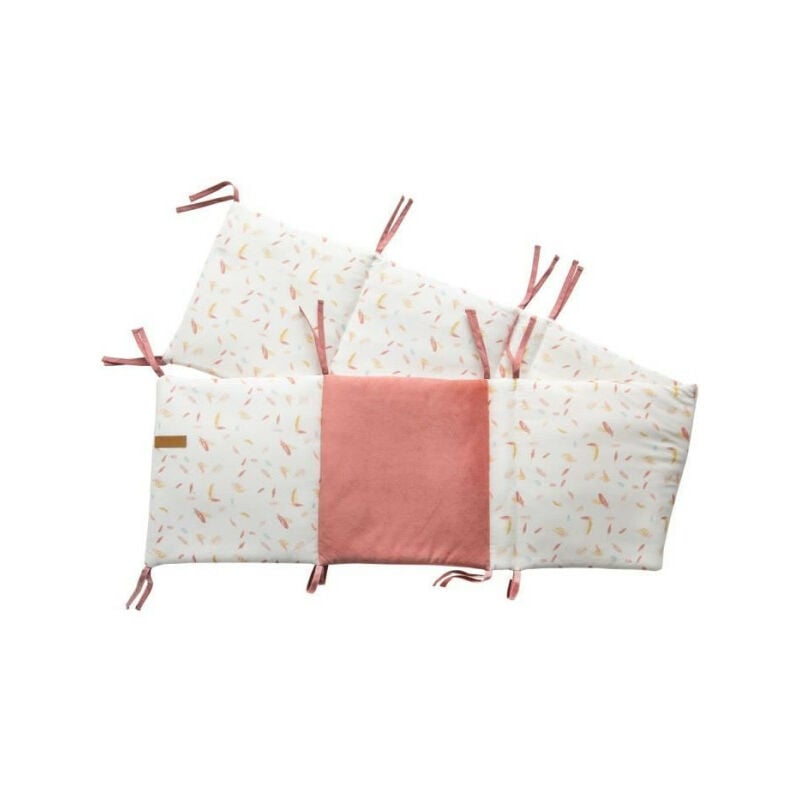 Tour de lit adaptable Domiva Happy - Motif plume coloré - 30x180 cm - Rouge