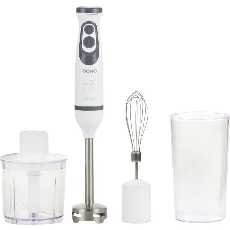 DOMO DO1089M Mixeur plongeant 600 W avec verre doseur, mixeur plongeant pour soupes, fouet , avec embout hâchoir blanc